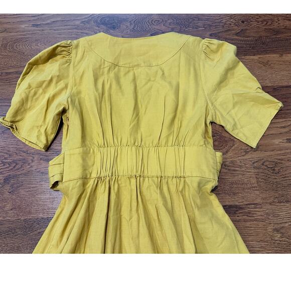 Moon River Women's Puff Sleeve A-Line Midi Dress Mustard Size Medium - Picture 5 of 9